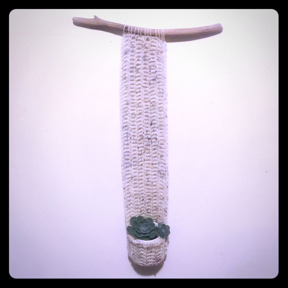Driftwood and crocheted indoor plant hanger